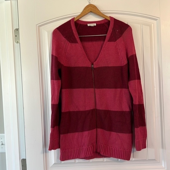 Garnet Hill Wool blend knit zip up cardigan sweater Medium - Picture 1 of 5